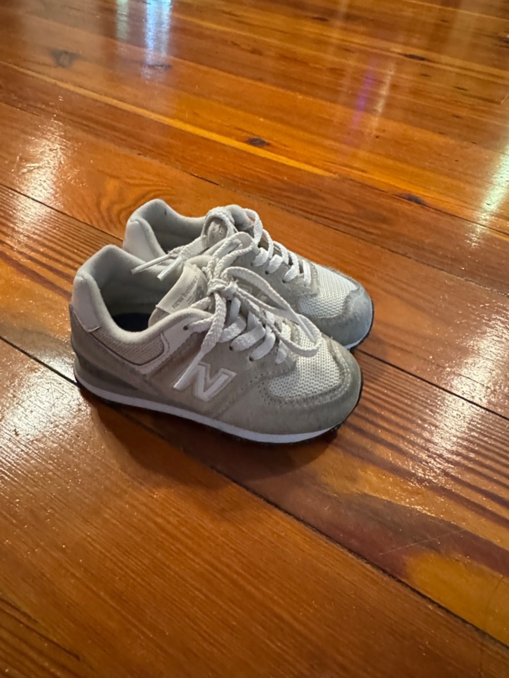 New Balance Kids Light Gray Suede & Mesh Sneakers